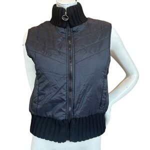 Y2K Bongo Black Collared Sweater Trim Zip Up Puffer Vest Size Small